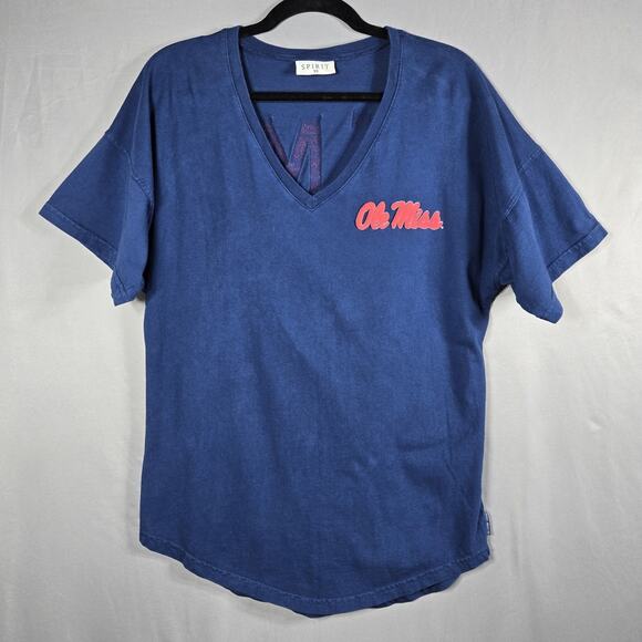 Ole Miss Rebels Spirit Jersey Womens XS Navy Oversized V Neck Cotton Shirt - Picture 2 of 12